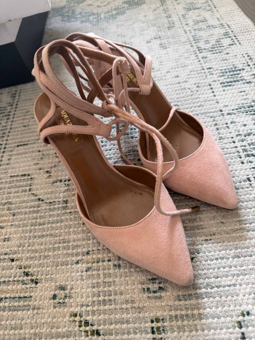Aquazzura Blush Pink Suede Lace-Up Pointed Toe Heels